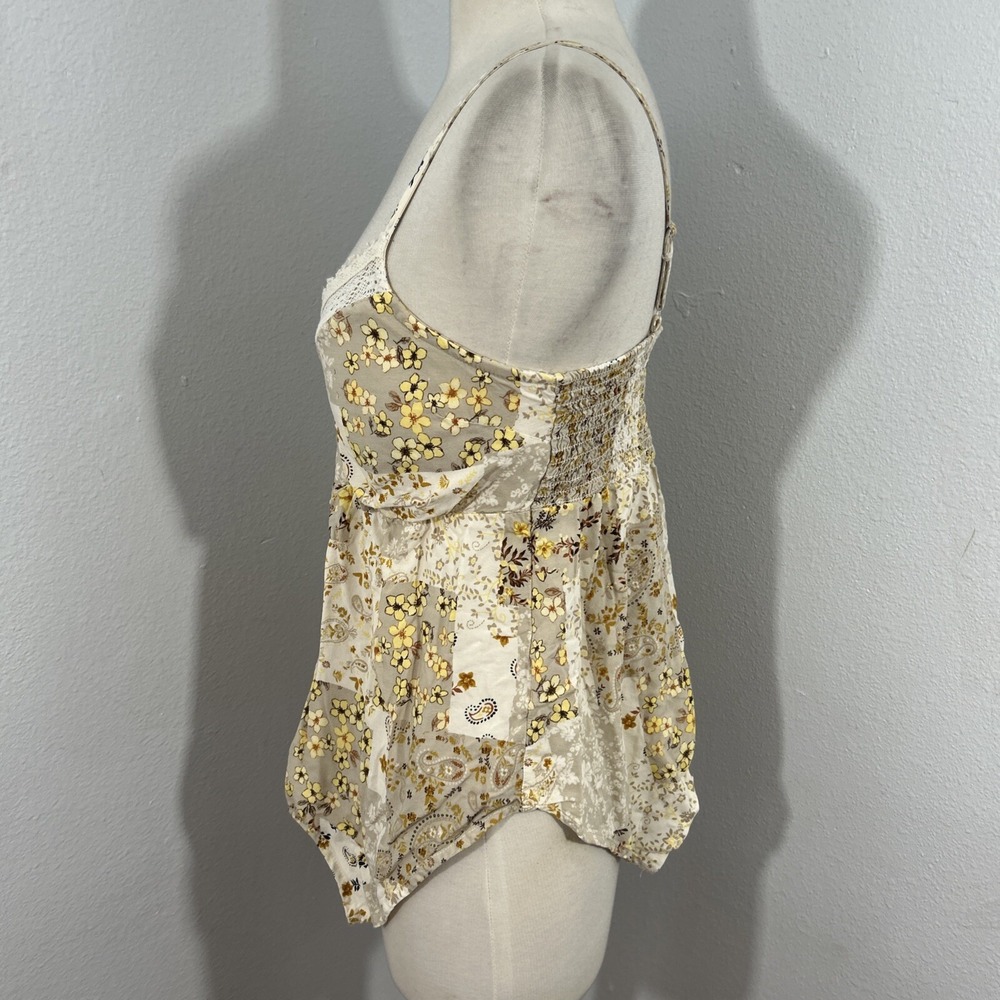 No Boundaries Top Womens Small Floral Babydoll Hippie Fairy Y2K Hanky Hem Ruched - Picture 4 of 7